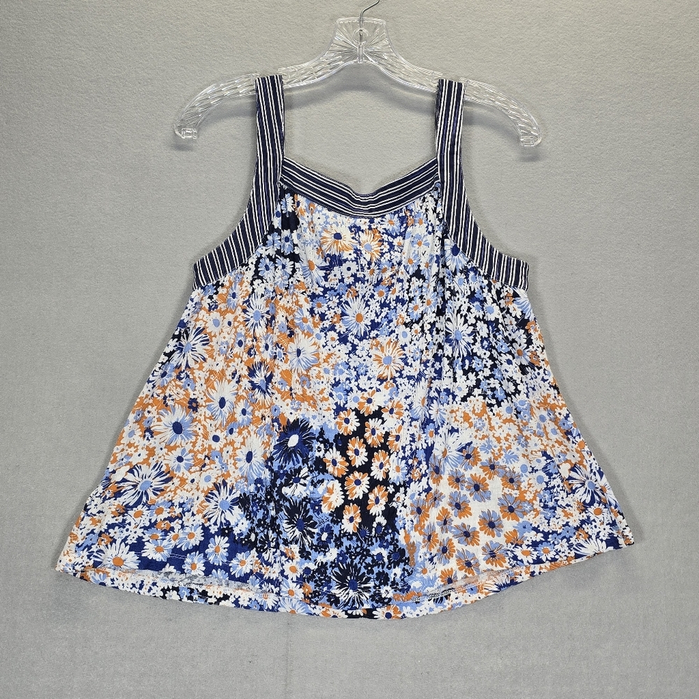 Maeve Blue Floral Print Caryn Square Neck Tank Top Womens Sleeveless Size Small - Picture 4 of 10